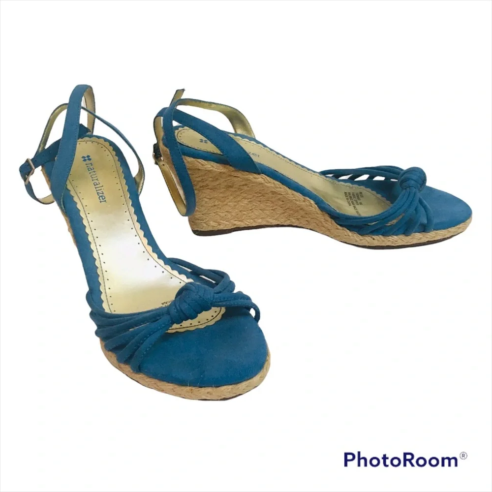 Naturalizer Teal Blue Suede Espadrille Wedge Sandals